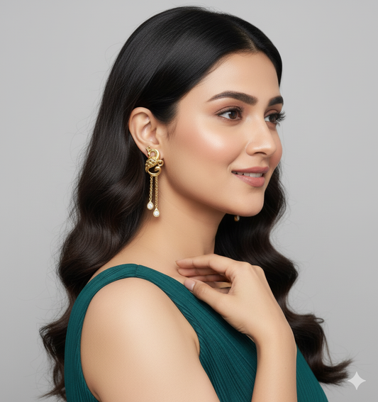 Elegant Gold-Tone Peacock Drop Earrings with Sparkling Accents