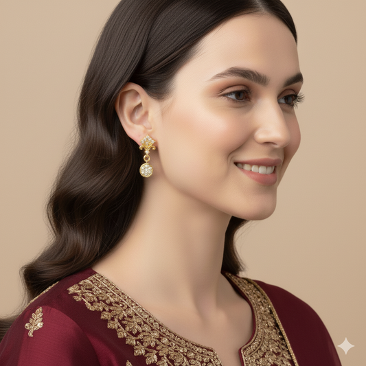 Gold Coated Pure Silver Ear Rings for Girls