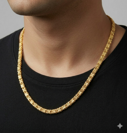 Unisex 92.5 Sterling Silver Gold Coated Textured Lotus-Link Chain
