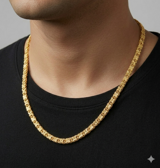 Unisex 92.5 Sterling Silver Gold Coated Textured Lotus-Link Chain