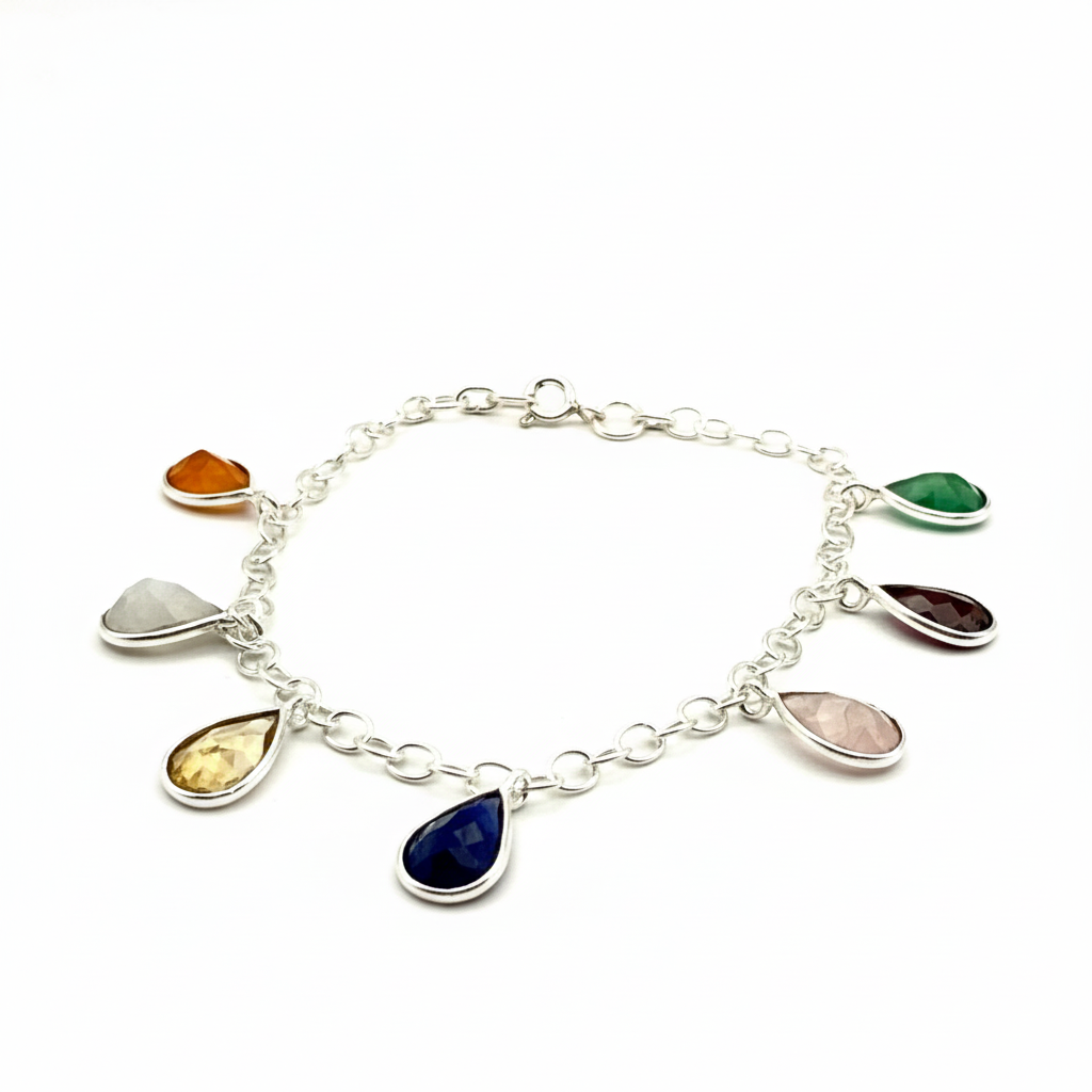 Pure Silver 92.5 Multi stone pear cut bracelet