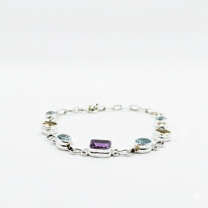 Pure 92.5 Silver Multi cut stone bracelet