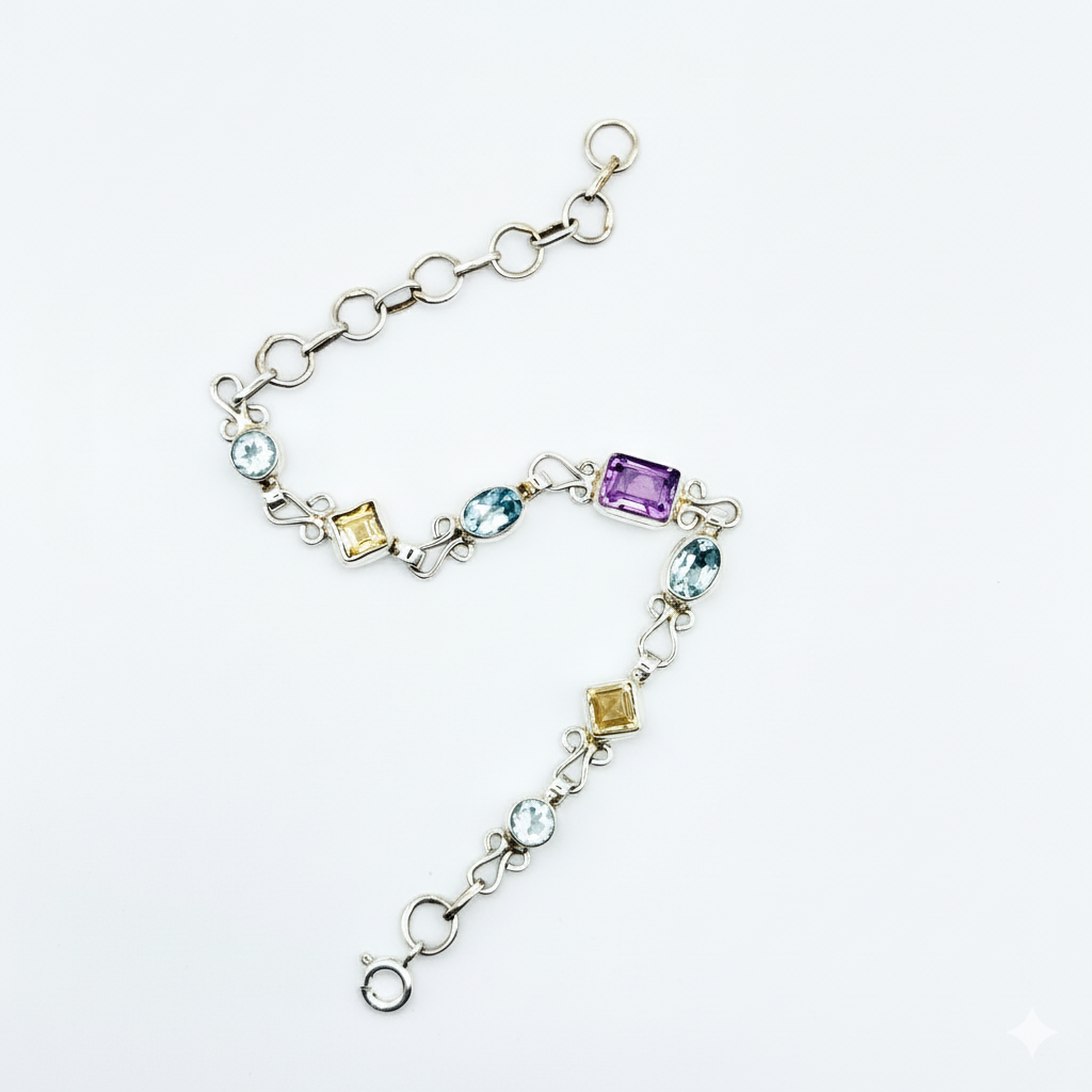 Pure 92.5 Silver Multi cut stone bracelet