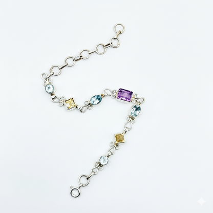 Pure 92.5 Silver Multi cut stone bracelet