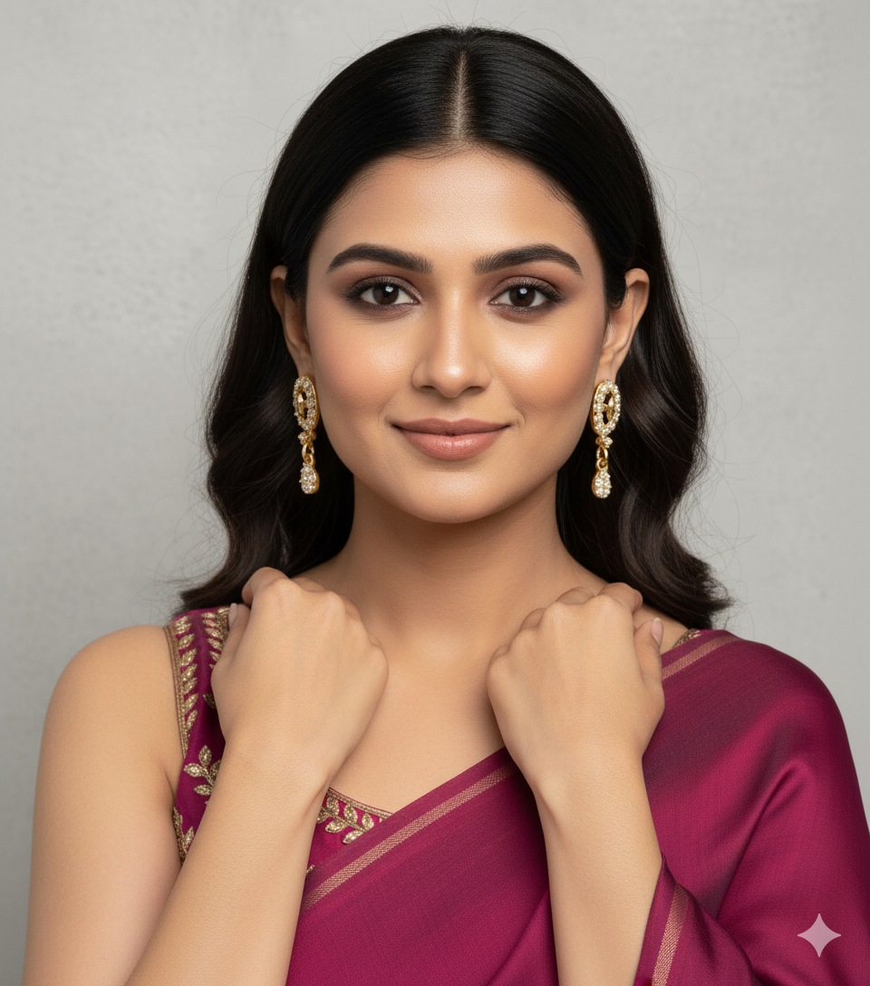 Dazzling Silver with Gold Coated Drop Ear rings with Sparkling Accents