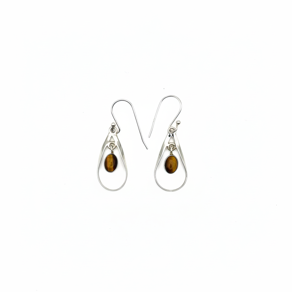 Pure 92.5 Silver Tiger eye Danglers Ear Rings