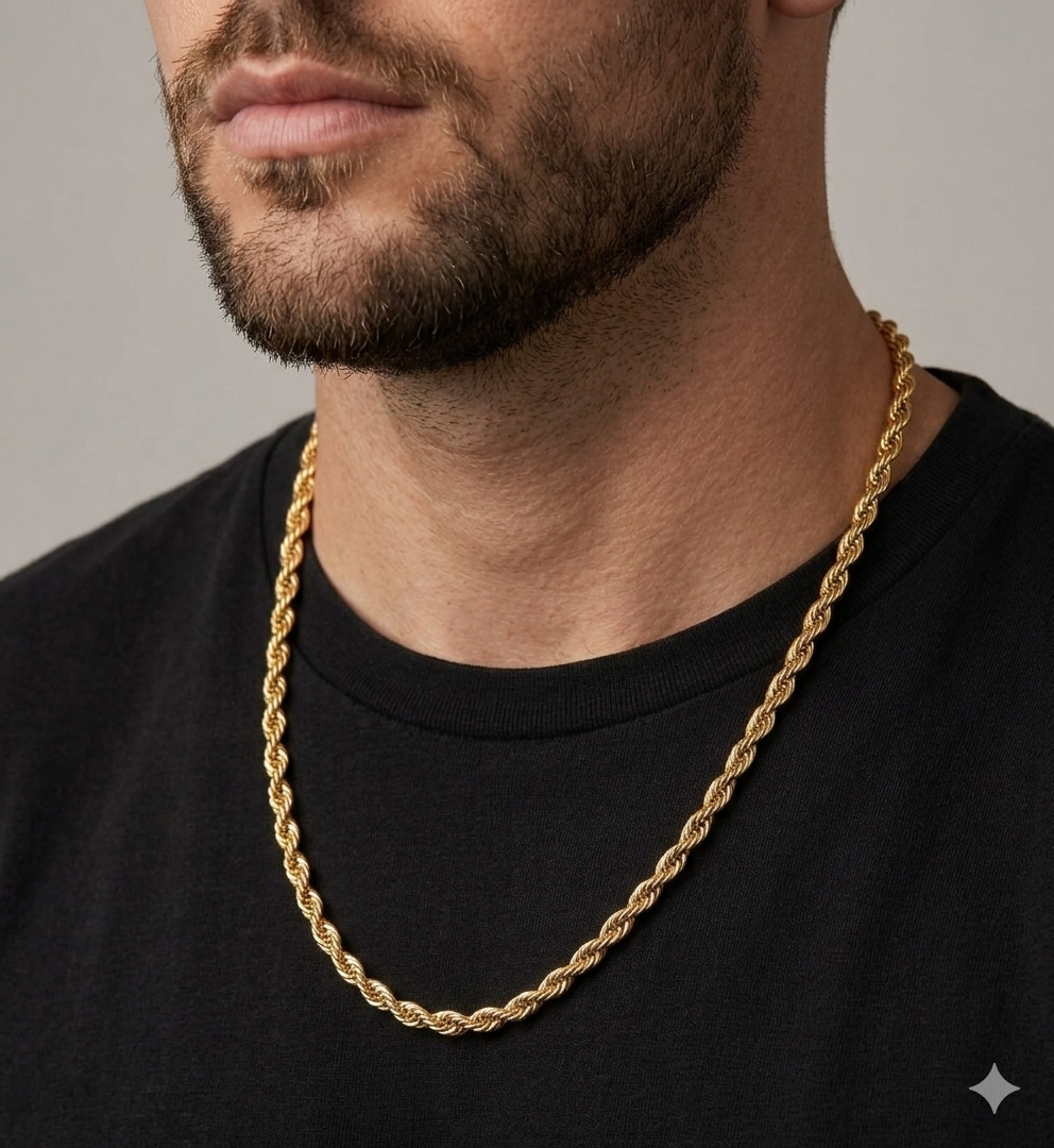 Unisex 92.5 Sterling Silver Gold Coated Twisted Rope Chain