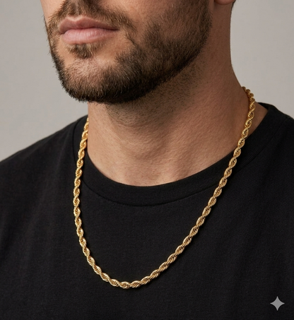 Unisex 92.5 Sterling Silver Gold Coated Twisted Rope Chain