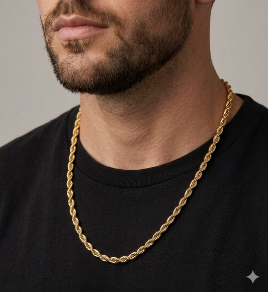 Unisex 92.5 Sterling Silver Gold Coated Twisted Rope Chain