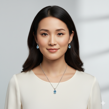 Pure 92.5 Silver Blue topaz set