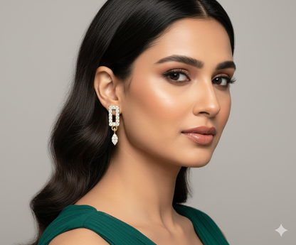 Pure 92.5 Silver Dazzling Rectangular Drop Earrings