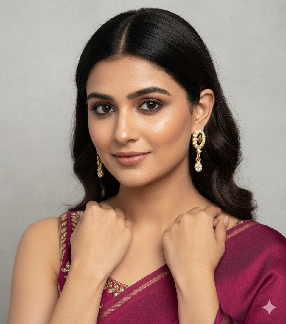 Dazzling Silver with Gold Coated Drop Ear rings with Sparkling Accents