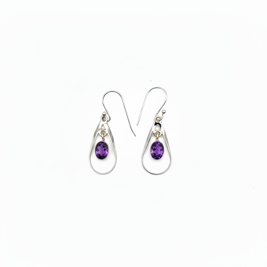 Pure Silver Amethyst Danglers Ear Rings
