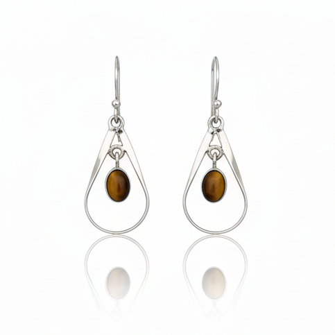 Pure 92.5 Silver Tiger eye Danglers Ear Rings