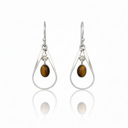 Pure 92.5 Silver Tiger eye Danglers Ear Rings