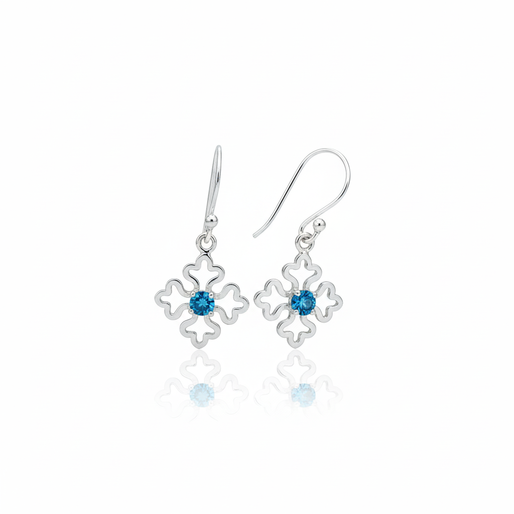 Pure 92.5 Silver Snow Blue Topaz Earrings