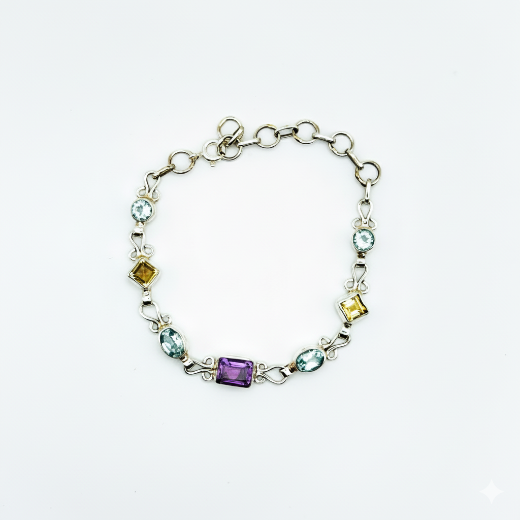 Pure 92.5 Silver Multi cut stone bracelet