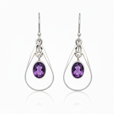 Pure Silver Amethyst Danglers Ear Rings