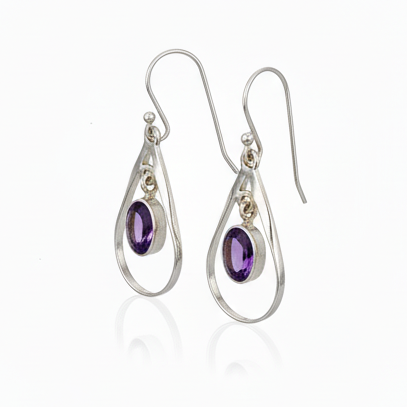 Pure Silver Amethyst Danglers Ear Rings
