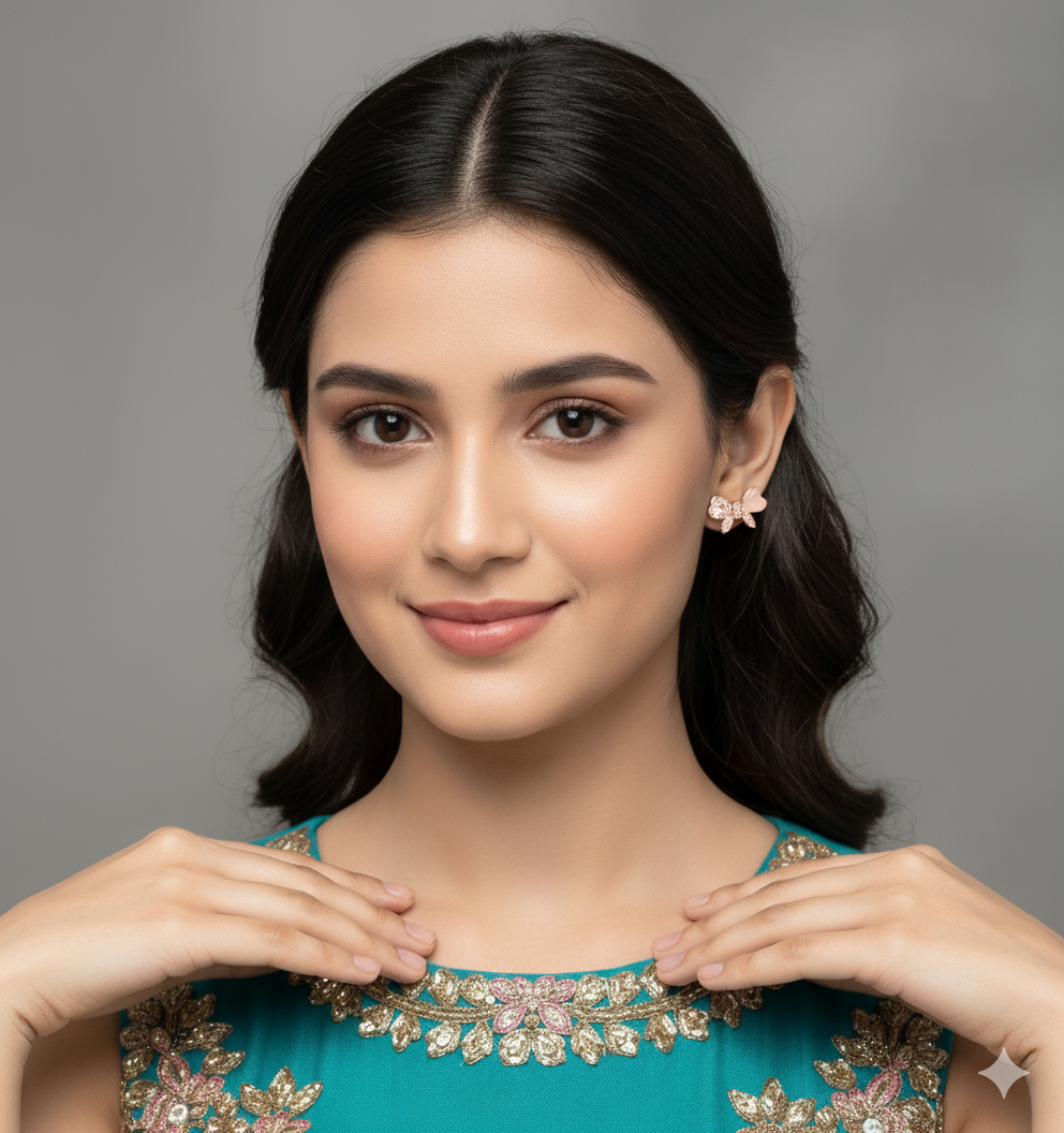 Pure Silver & Rose Gold Coated Fancy Tie Knot Design Tops for Girls