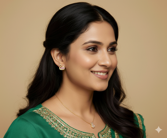 Gold Coated Pure Silver Swan Ear rings with White Stones