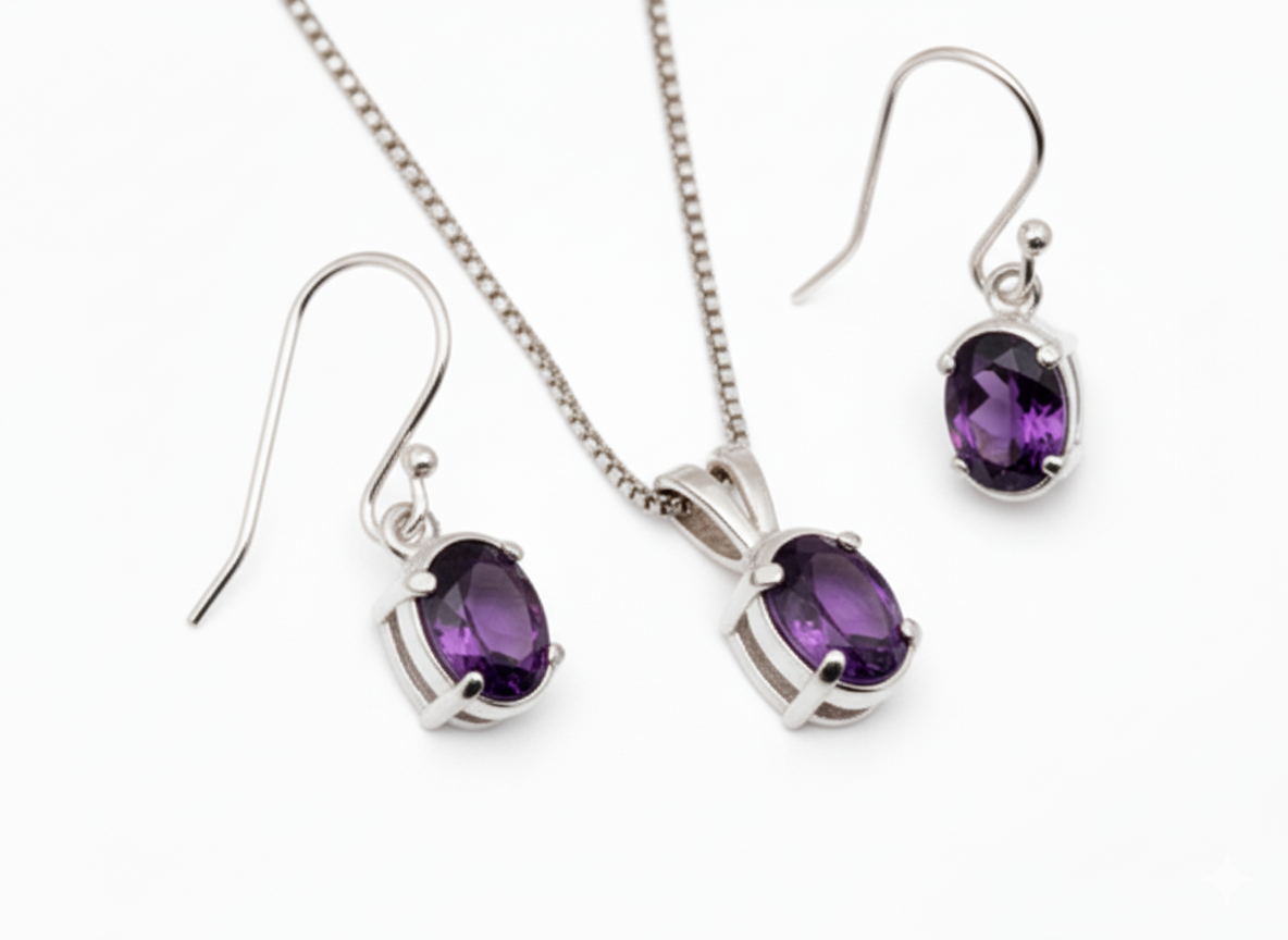 Pure 92.5 Silver Amethyst Set