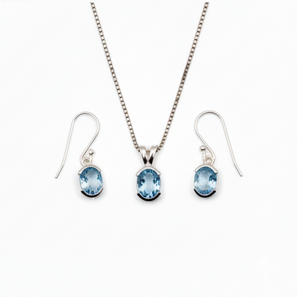 Pure 92.5 Silver Blue topaz set