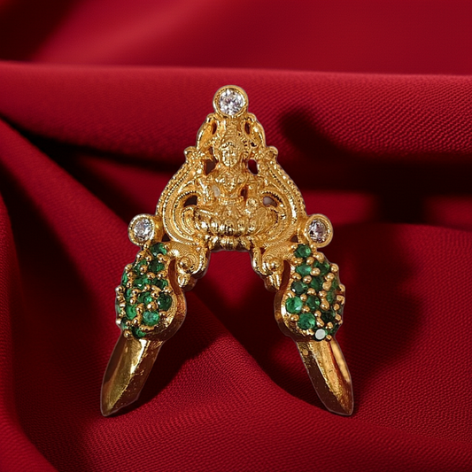 925 Silver Gold Plated Emerald Lakshmi Ring