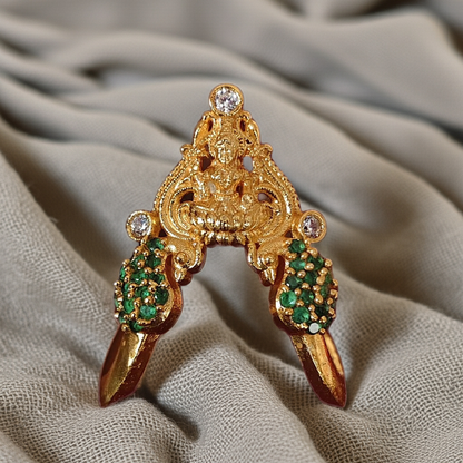 925 Silver Gold Plated Emerald Lakshmi Ring