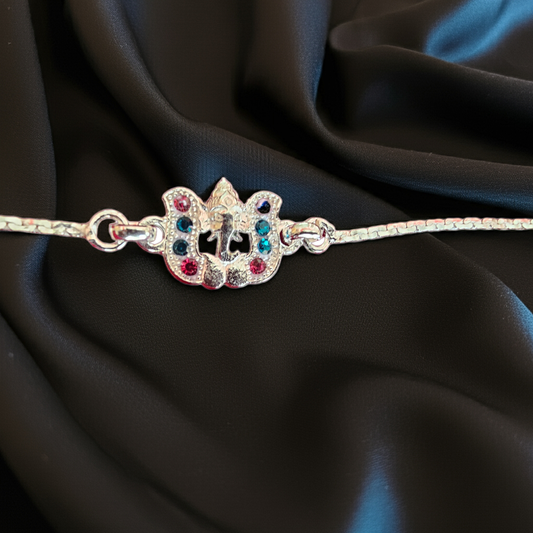 Pure 92.5 Silver Ganesha Bracelet Rakhi with Colored Stones for Brother – Auspicious Rakhi 2025