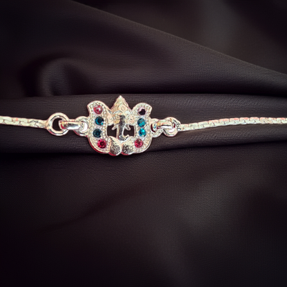 Pure 92.5 Silver Ganesha Bracelet Rakhi with Colored Stones for Brother – Auspicious Rakhi 2025