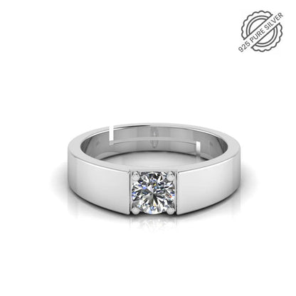925 Sterling Silver Solitaire Men's Ring with Brilliant CZ Stone – Classic & Elegant Design