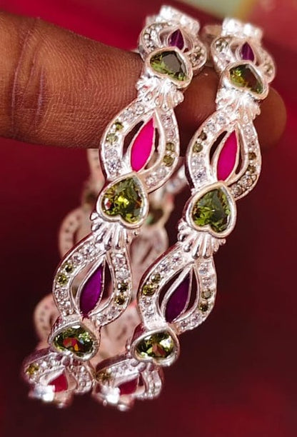 Classic 925 Silver Bangles with Artistic Enamel Work 2.8 Inch