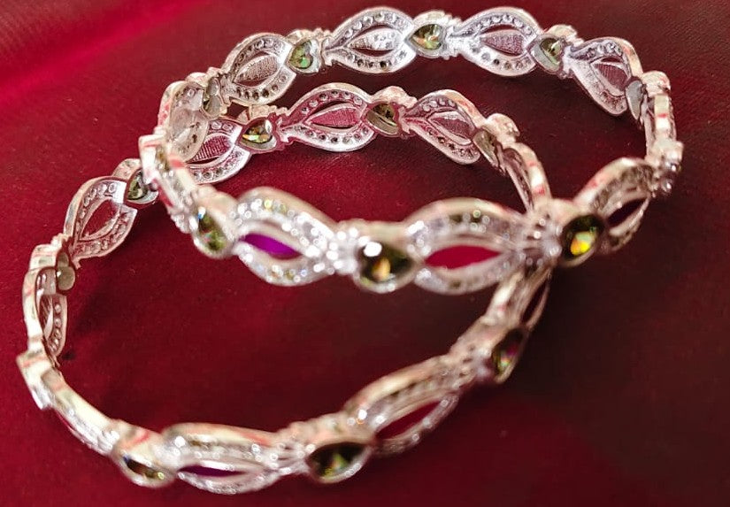 Classic 925 Silver Bangles with Artistic Enamel Work 2.8 Inch