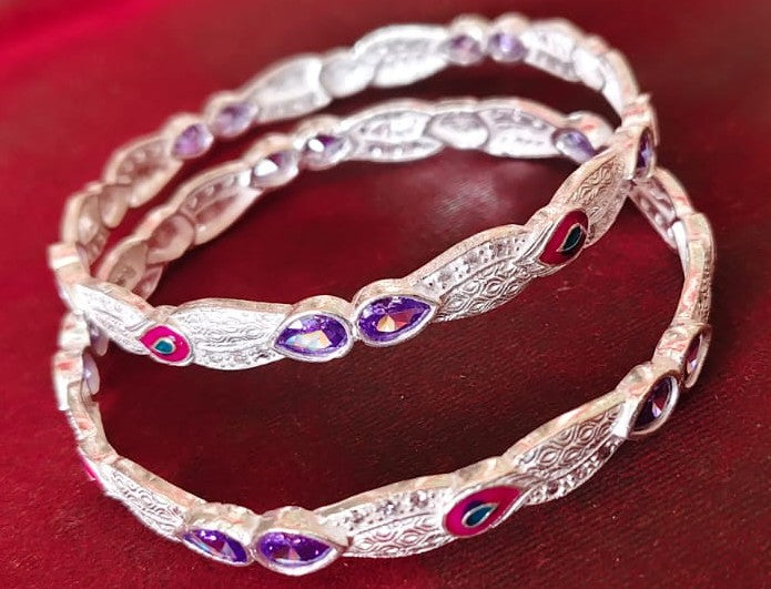 Classic 925 Silver Bangles with Artistic Enamel Work 2.8 Inch
