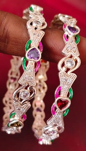 Unique Designer Enamel Bangles in Pure Silver 2.6 Inch