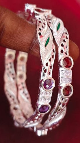 Unique Designer Enamel Bangles in Pure Silver 2.6 Inch