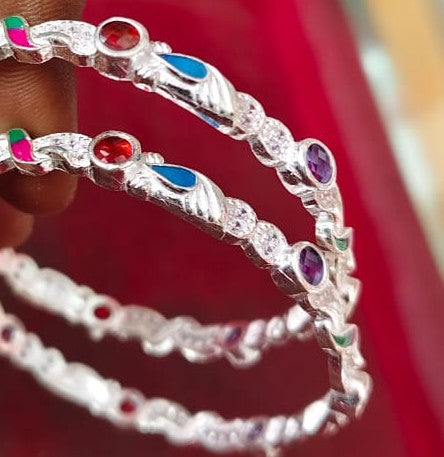 Pure 925 Silver Bangles with Stylish Enamel Design 2.2 Inch