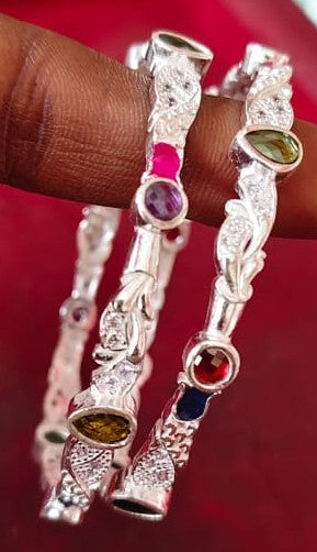 Pure 925 Silver Bangles with Stylish Enamel Design 2.2 Inch