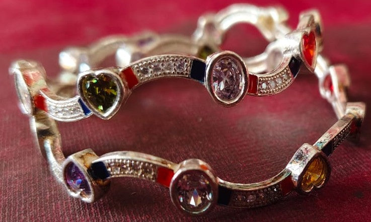 Elegant 925 Silver Bangles with Enamel Accents 2.4 Inch