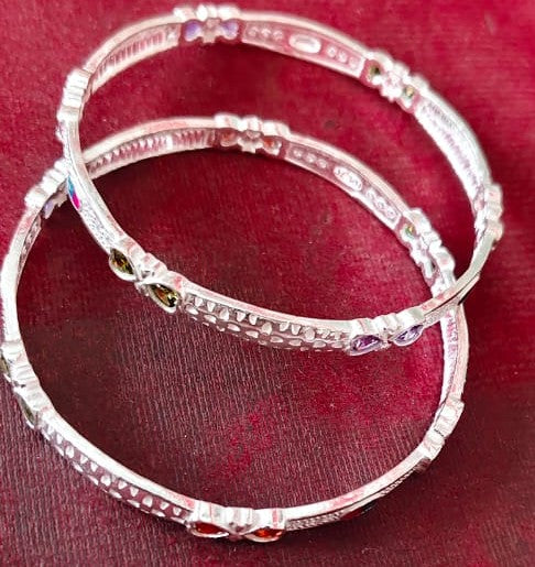 Elegant 925 Silver Bangles with Enamel Accents 2.4 Inch