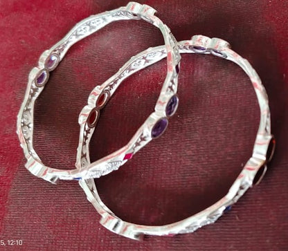 Elegant 925 Silver Bangles with Enamel Accents 2.4 Inch