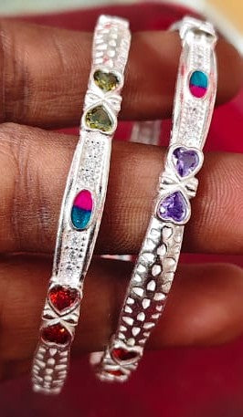 Elegant 925 Silver Bangles with Enamel Accents 2.4 Inch