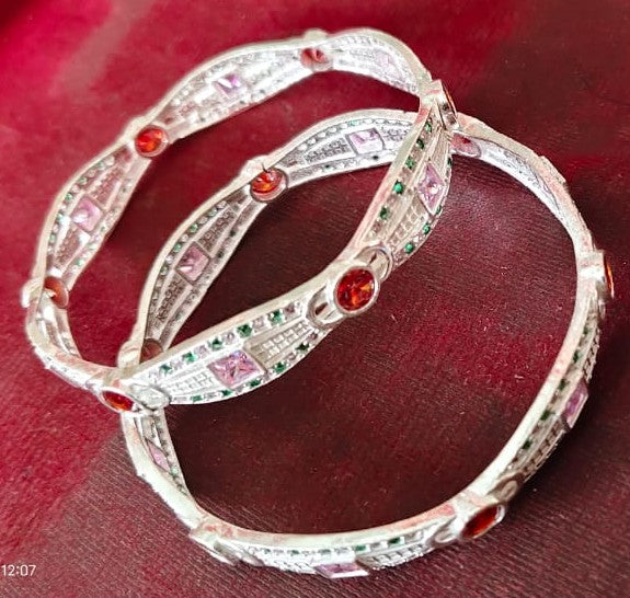 Classic 925 Silver Bangles with Artistic Enamel Work 2.8 Inch