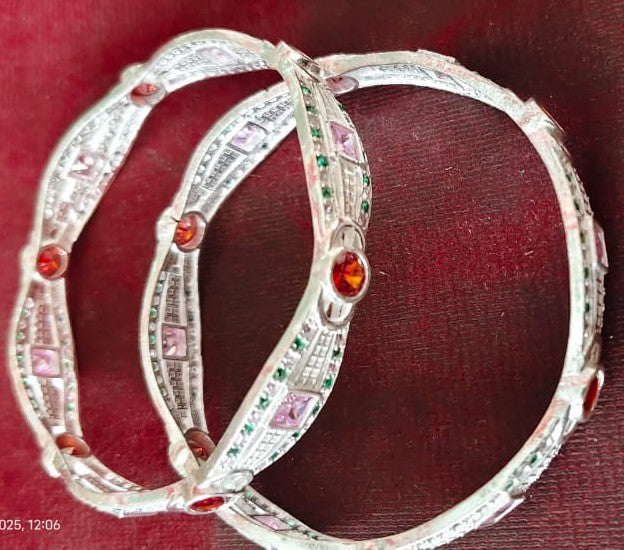 Classic 925 Silver Bangles with Artistic Enamel Work 2.8 Inch