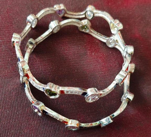 Unique Designer Enamel Bangles in Pure Silver 2.6 Inch