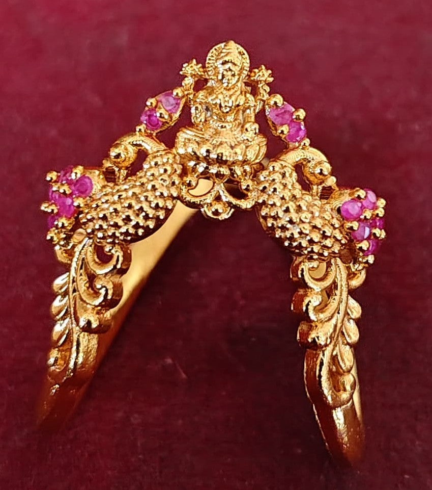 Pure 925 Silver Gold Plated Lakshmi Wedding Ring