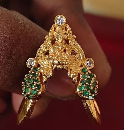 925 Silver Gold Plated Emerald Lakshmi Ring