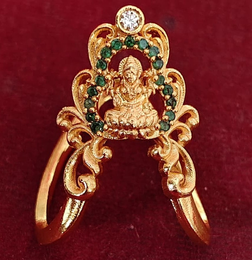 925 Silver Gold Plated Wedding Ring with Goddess Lakshmi Design