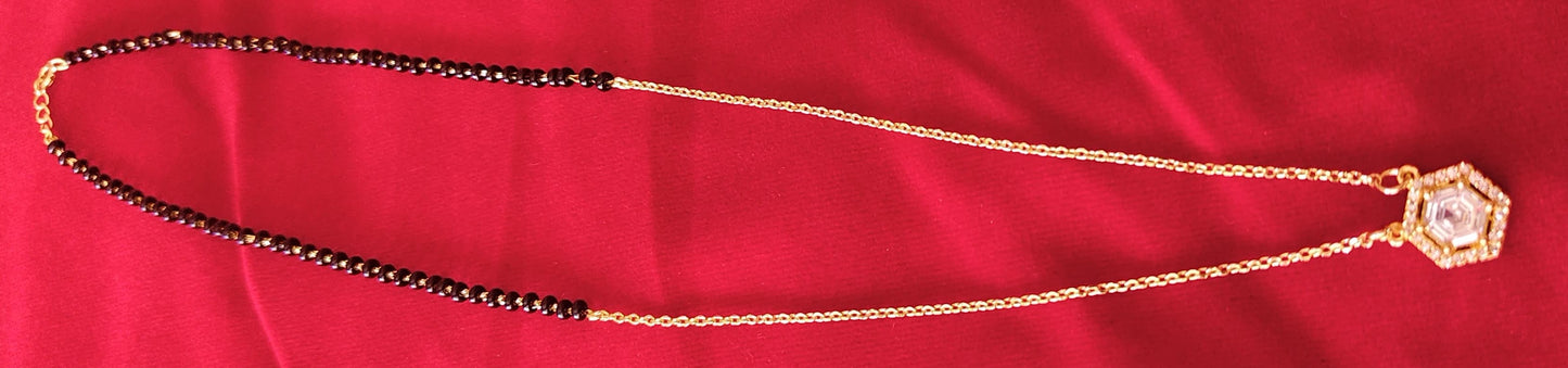 Pure 925 Silver Gold-Plated Black Bead Pendant Mangalsutra for Women